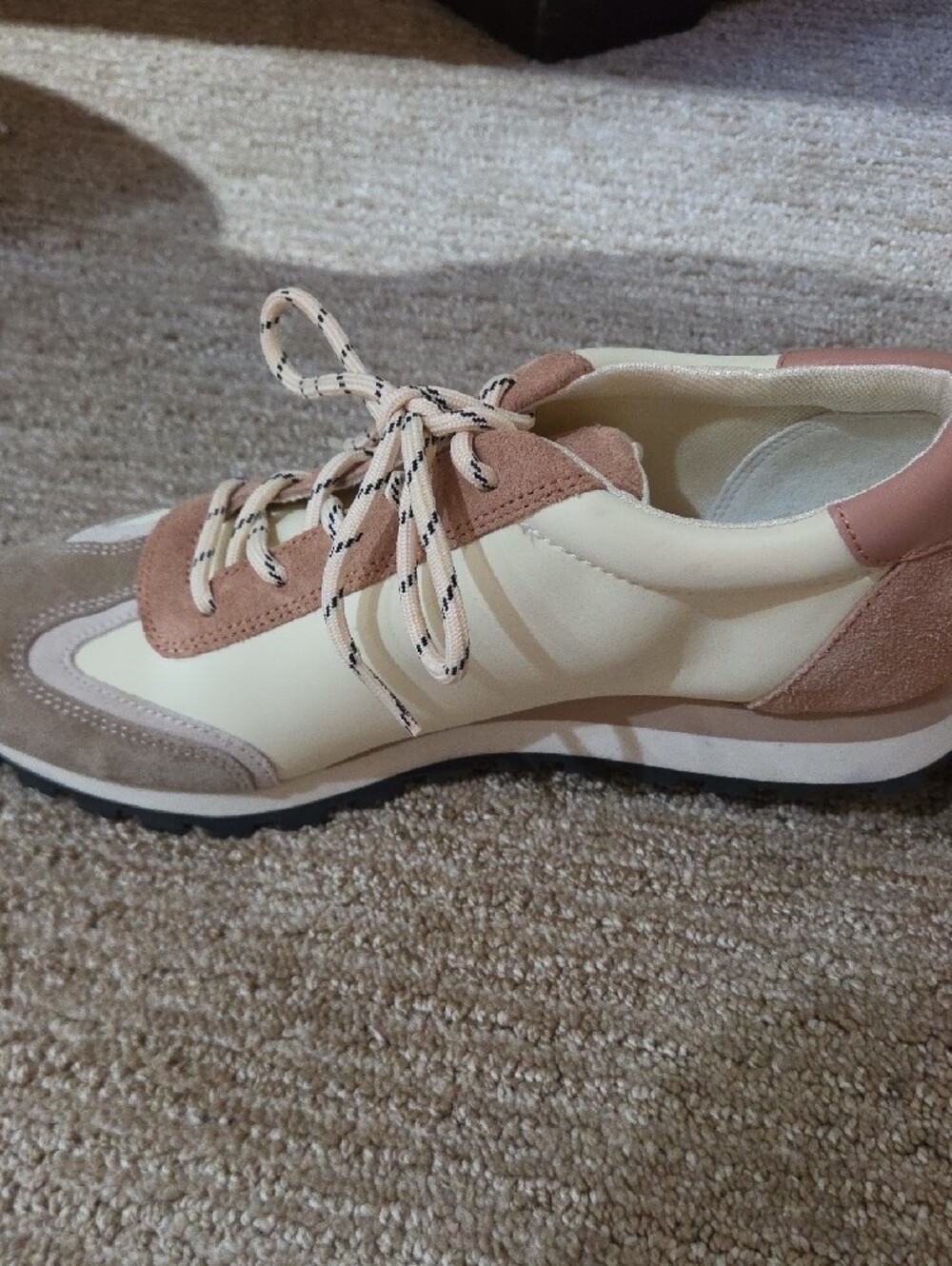 Tory Burch Vintage Nylon Cream and Dusty Rose Suede-Trim Sneakers - Picture 3 of 9